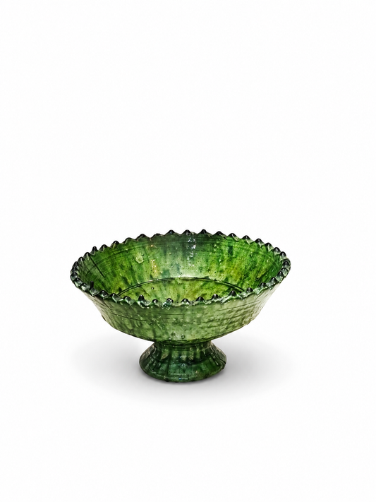 Footed Green Tamegroute Ceramic Bowl - 20 cm