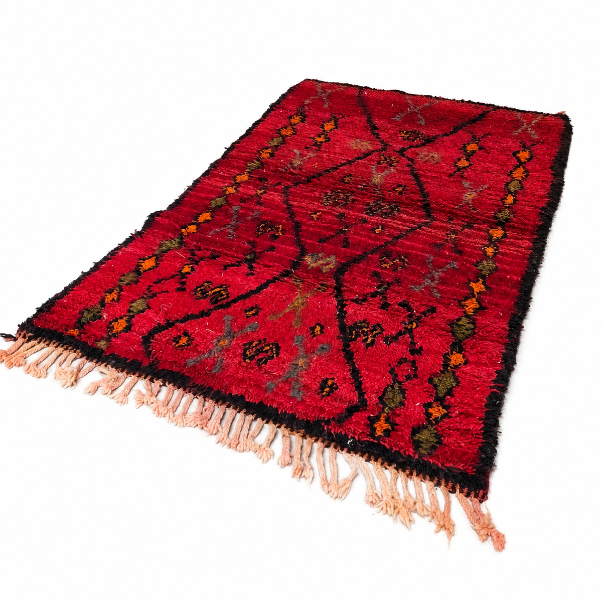 Red Moroccan Berber Wool Rug – Handwoven Diamond Pattern 185 × 116 cm