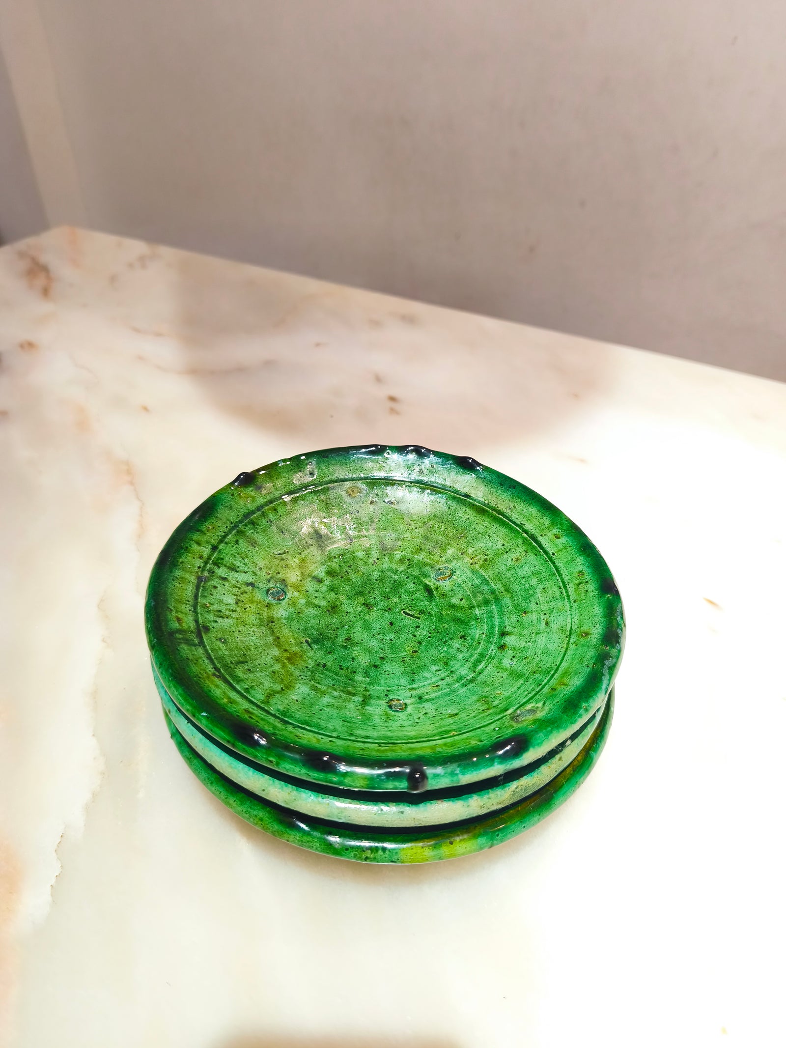 Moroccan Tamegroute Ceramic Plate – 20 cm Handmade Green Pottery Dish