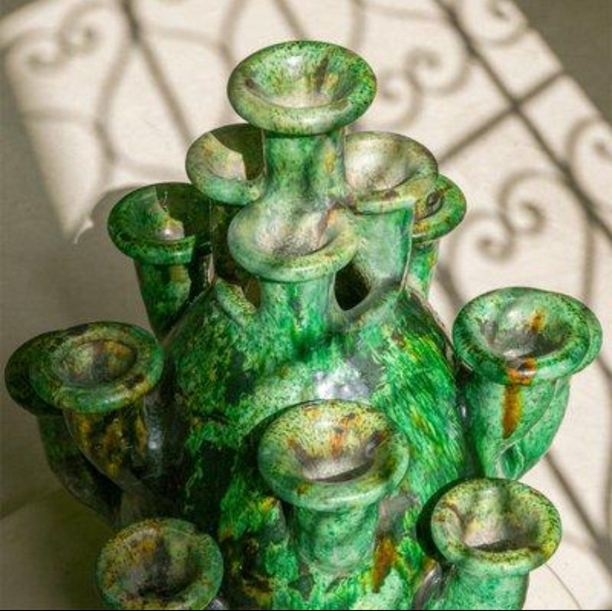 Handcrafted Tamegroute Ceramic Sculptural Candle holder– Moroccan Statement Decor for interior decor