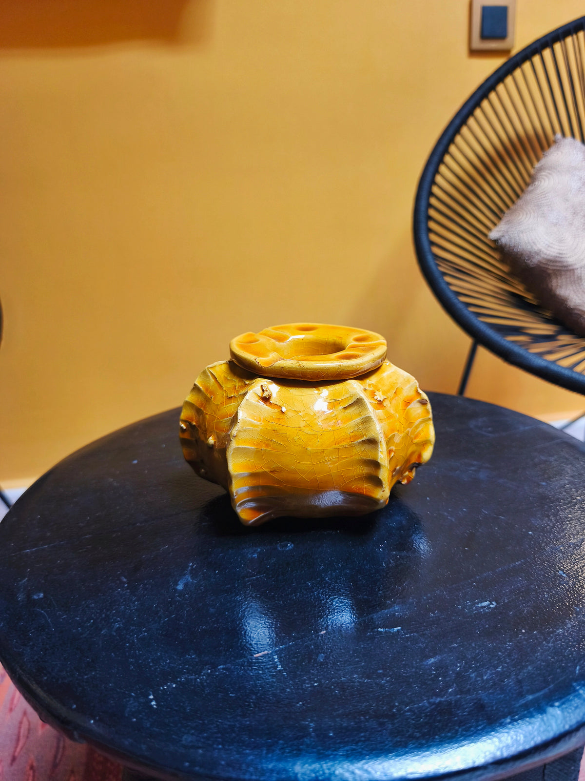 Tamegroute ochre Glazed  Ashtray, Tamegroute Cactus pottery Ashtray – Moroccan Pottery