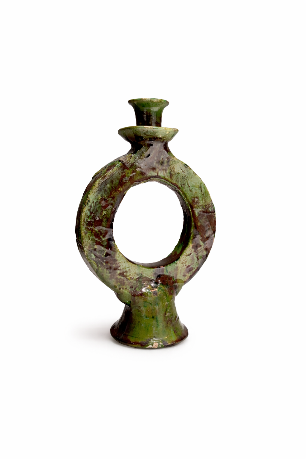 Handmade Tamegroute Green Ceramic Candle Holder – Moroccan Pottery Decor