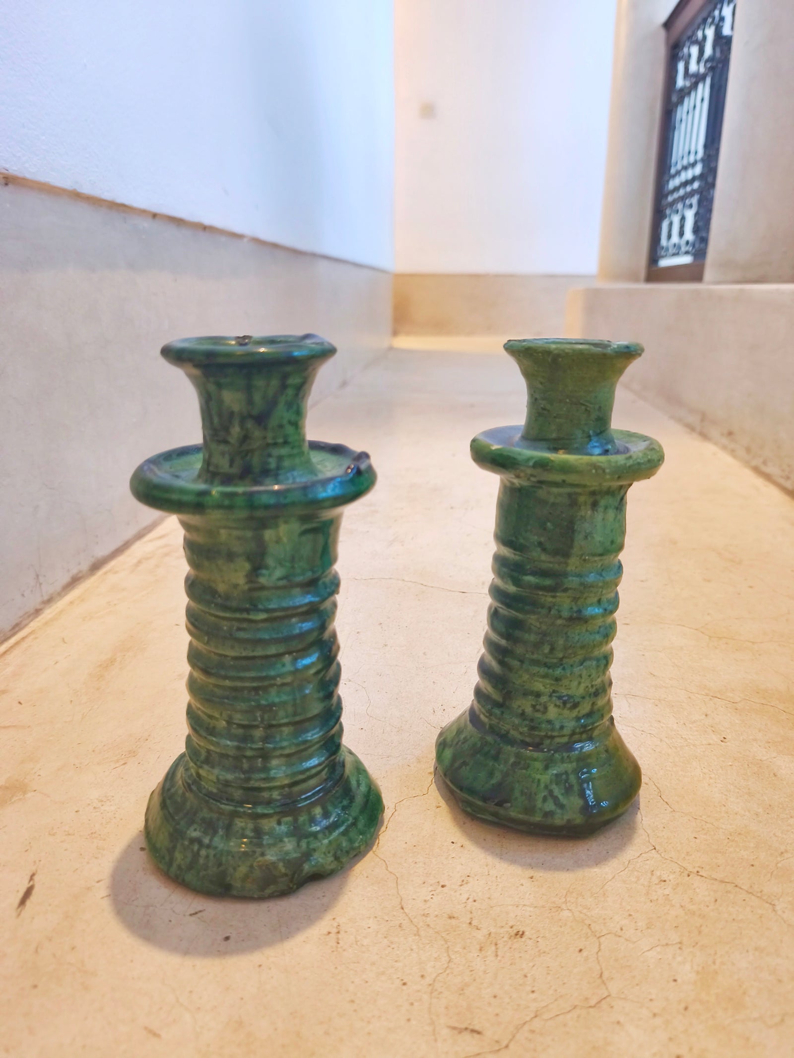 Handmade Tamegroute Green Ceramic Candle Holders – Rustic Moroccan Home Decor