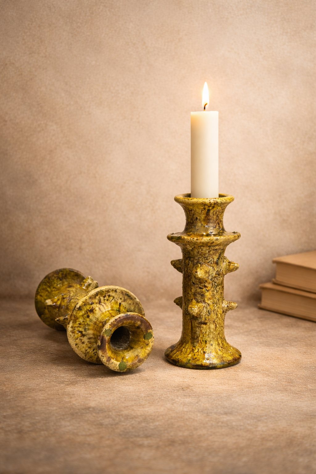 Handmade Tamegroute Ceramic Candle Holders Set of 2 – Green Moroccan Candlesticks