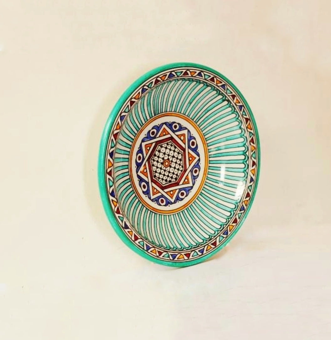 Hand-Painted Moroccan Ceramic Plate – Geometric Star Design Wall Decor