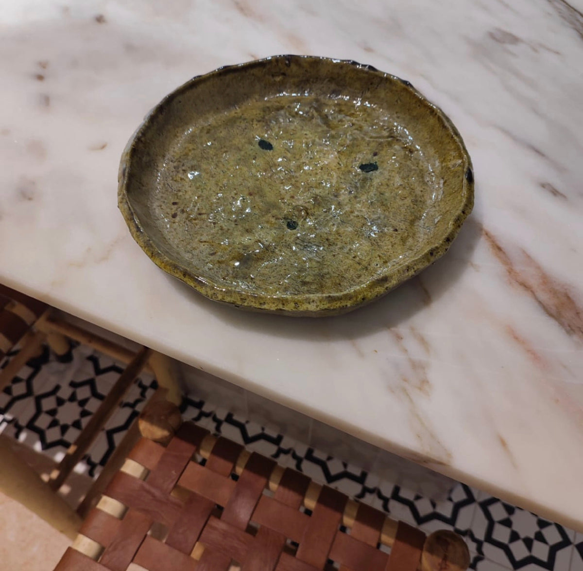 Tamegroute Ochre Ceramic Boho Plate – Handmade Moroccan Pottery