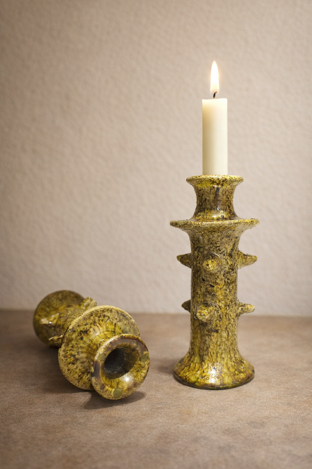 Handmade Tamegroute Ceramic Candle Holders Set of 2 – Green Moroccan Candlesticks
