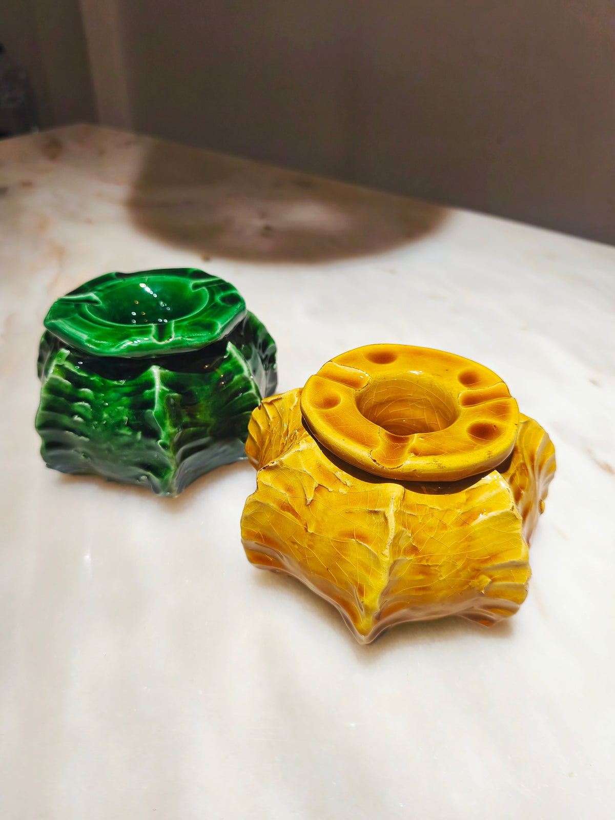 Handmade Moroccan Cactus Ashtray – Ochre Tamegroute Ceramic