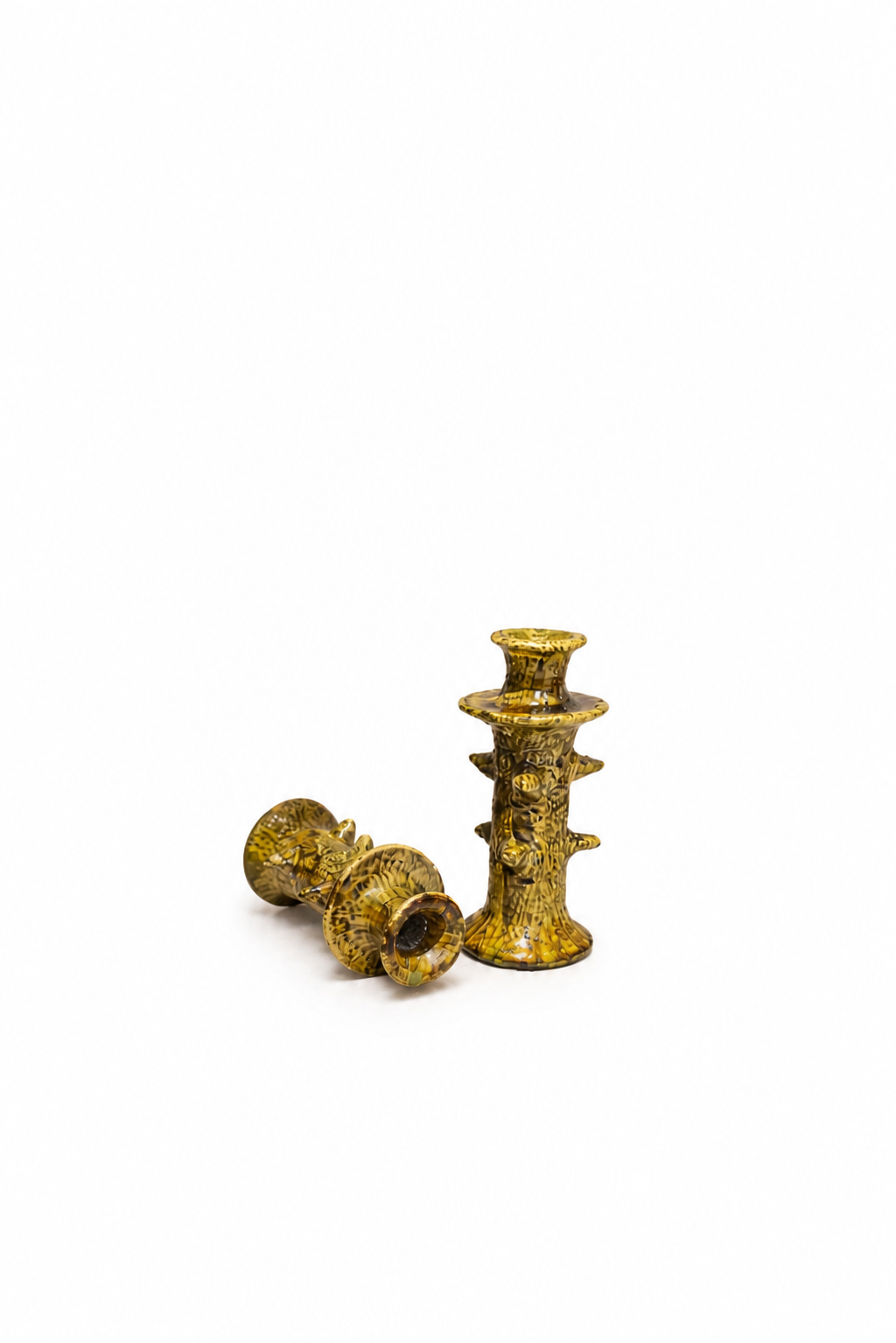 Dragon Tamegroute Candle Holders Set of 2 – Handmade Moroccan Pottery Candlesticks – Orche Ceramic Boho Decor – Rustic Moroccan Home Decor