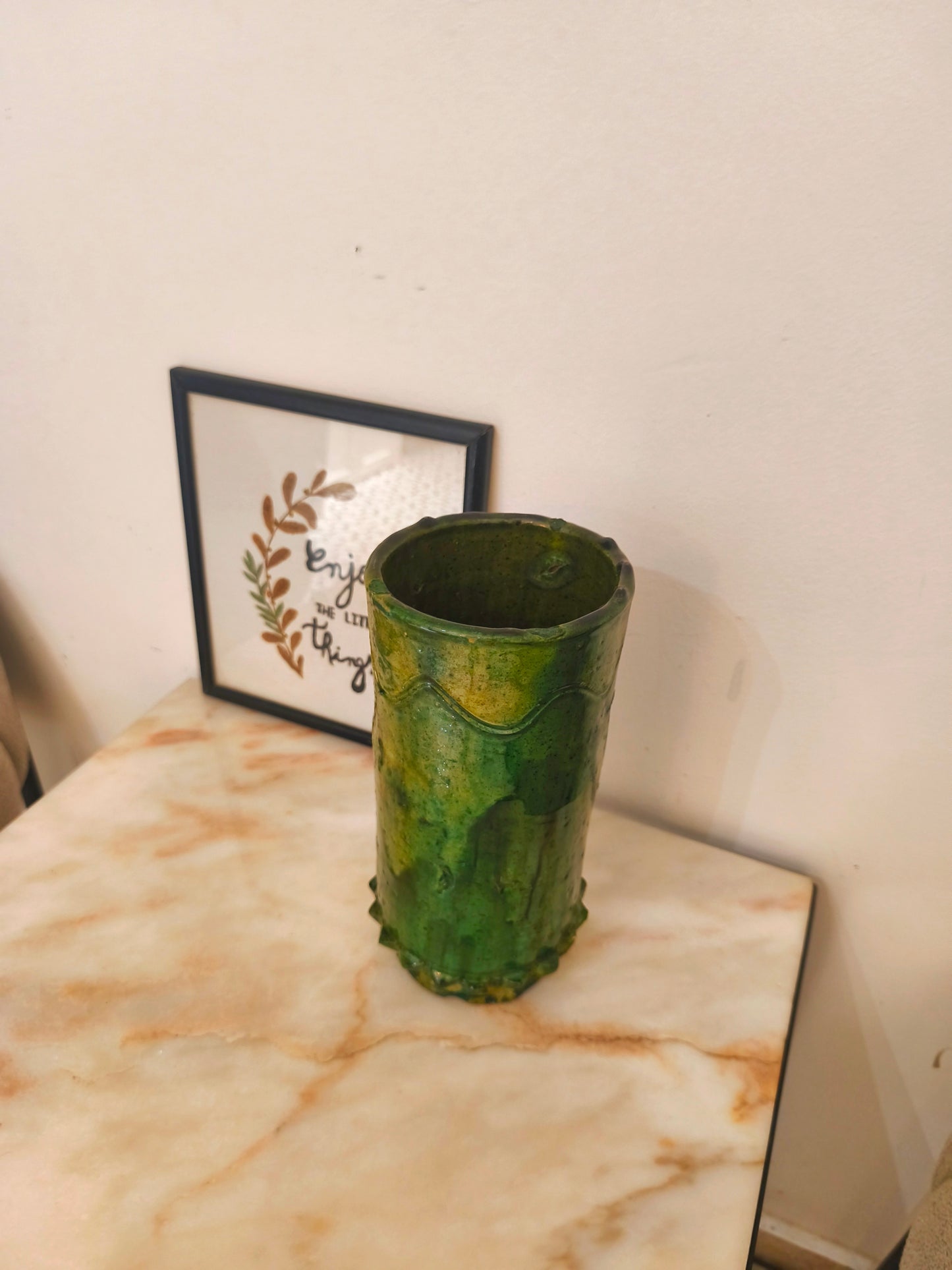 Handmade Green Tamegroute Vase – Authentic Moroccan Pottery from the Sahara