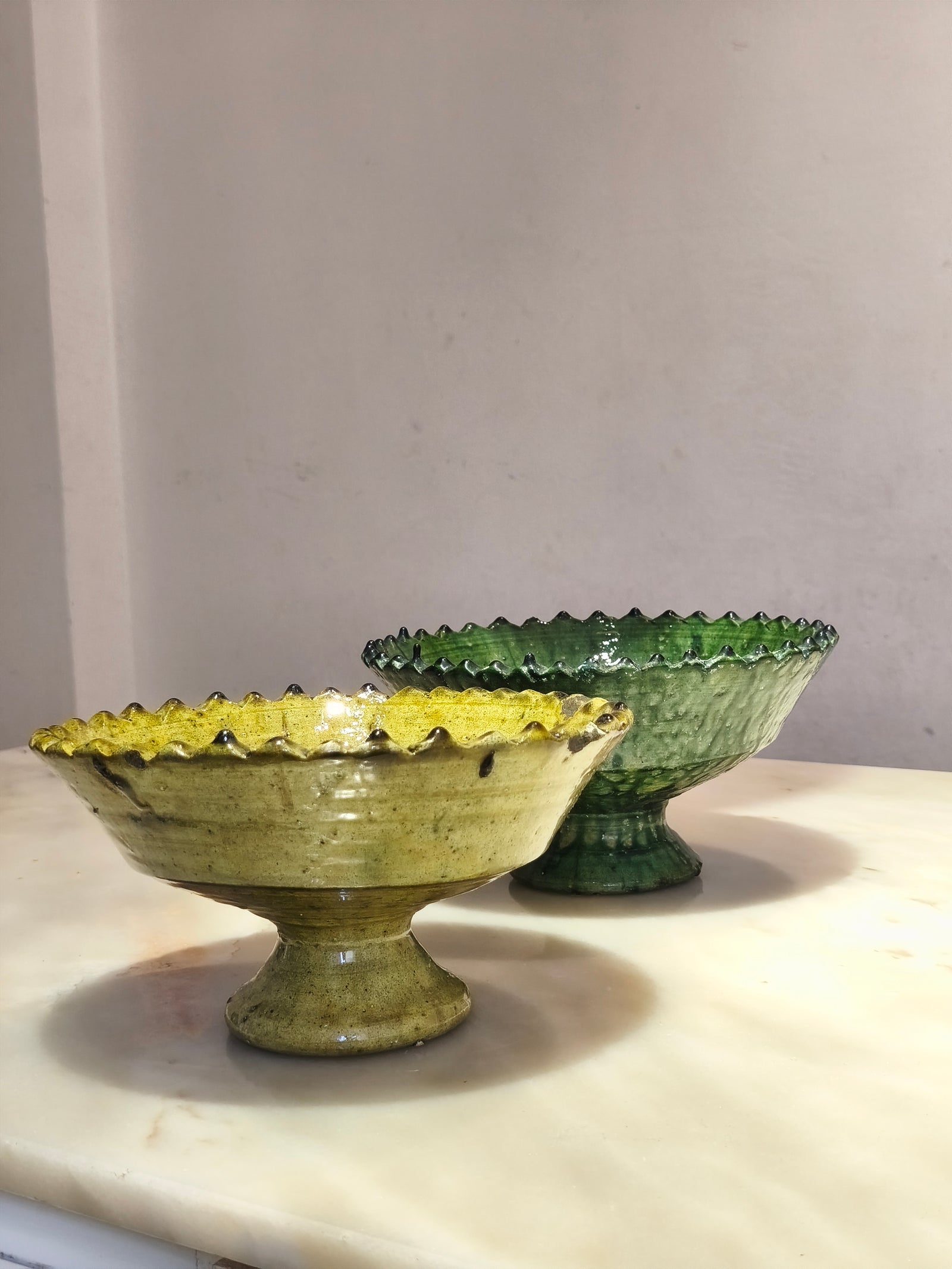 Set of 4 Moroccan Orche Tamegroute Pedestal Bowls – Seconds Collection (Minor Imperfections)
