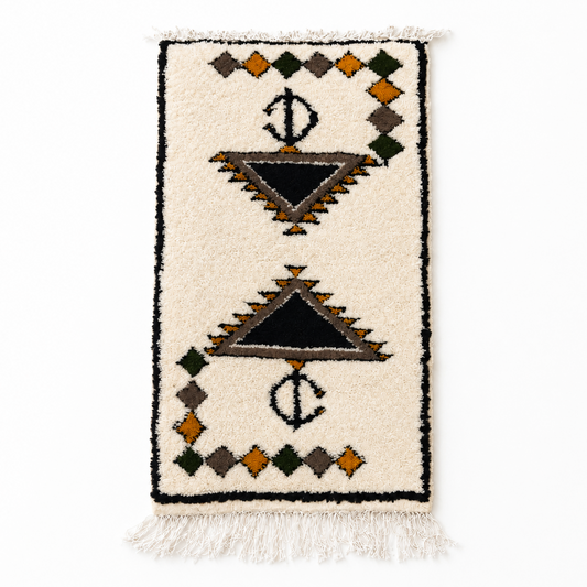 Authentic handmade Moroccan Berber wool Rug .