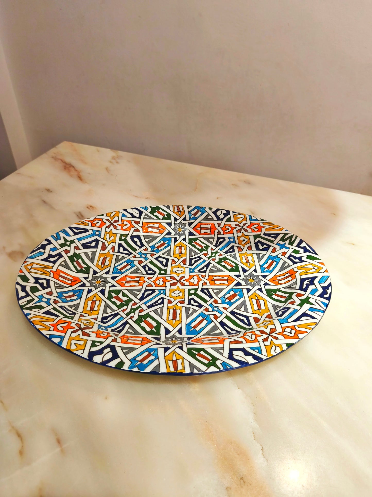 Large Moroccan Fez Ceramic Plate – 42x30 cm Handmade Decorative Platter
