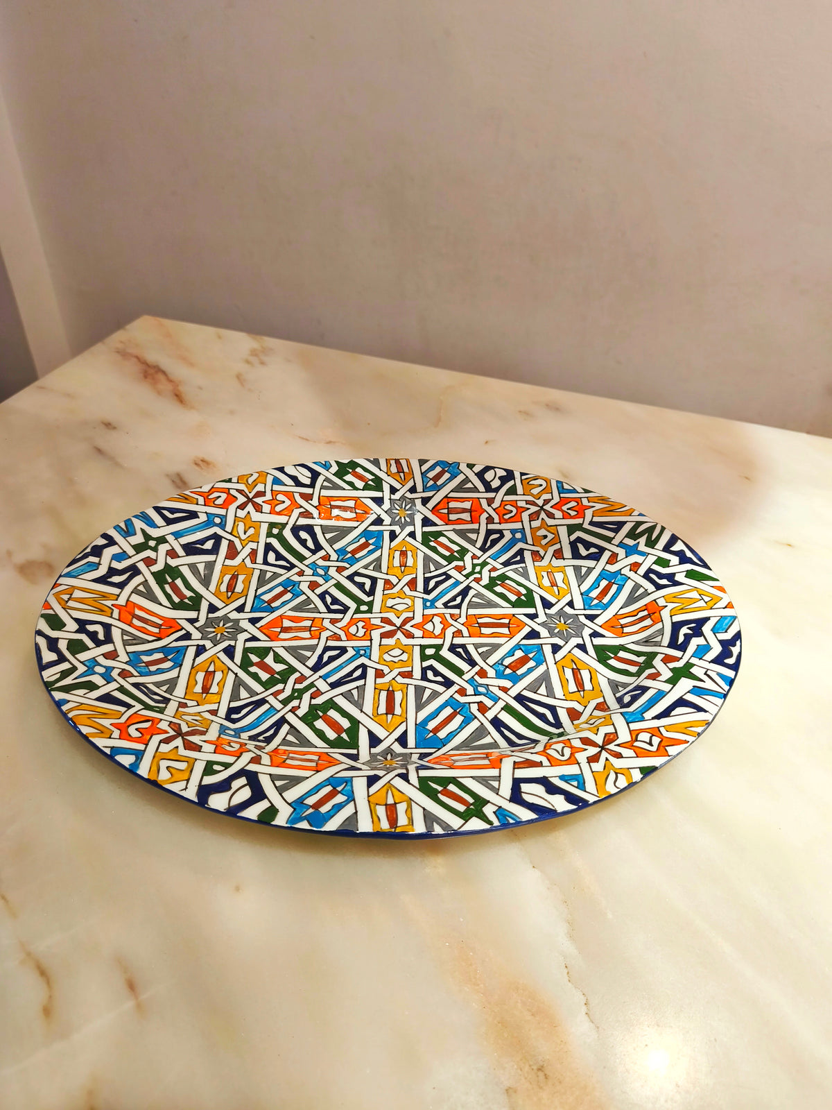 Large Moroccan Fez Ceramic Plate – 42 × 30 cm Handmade Decorative Platter