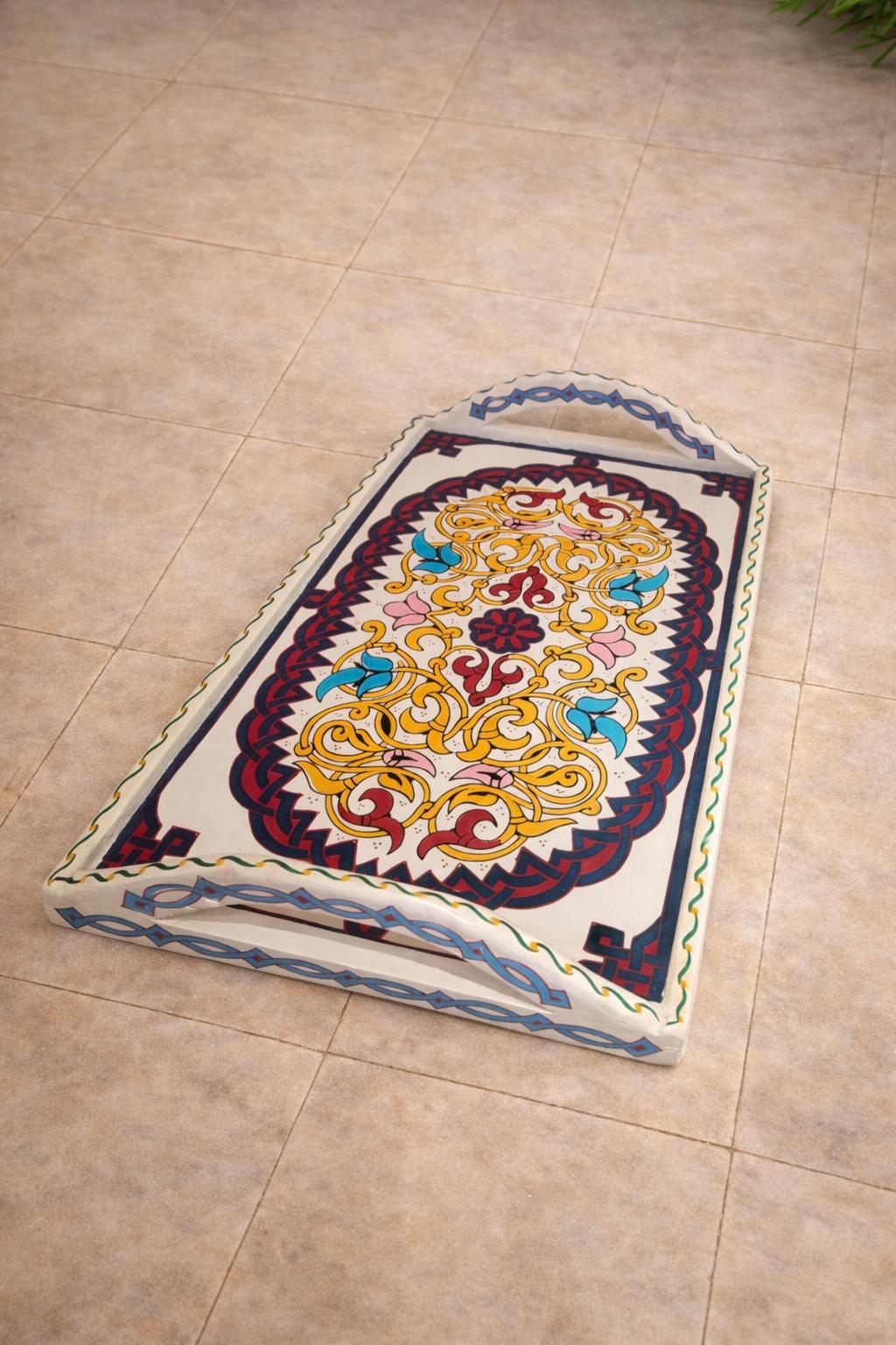 Hand-Painted Moroccan Wooden Serving Tray – Artisan Decorative Tea & Coffee Tray