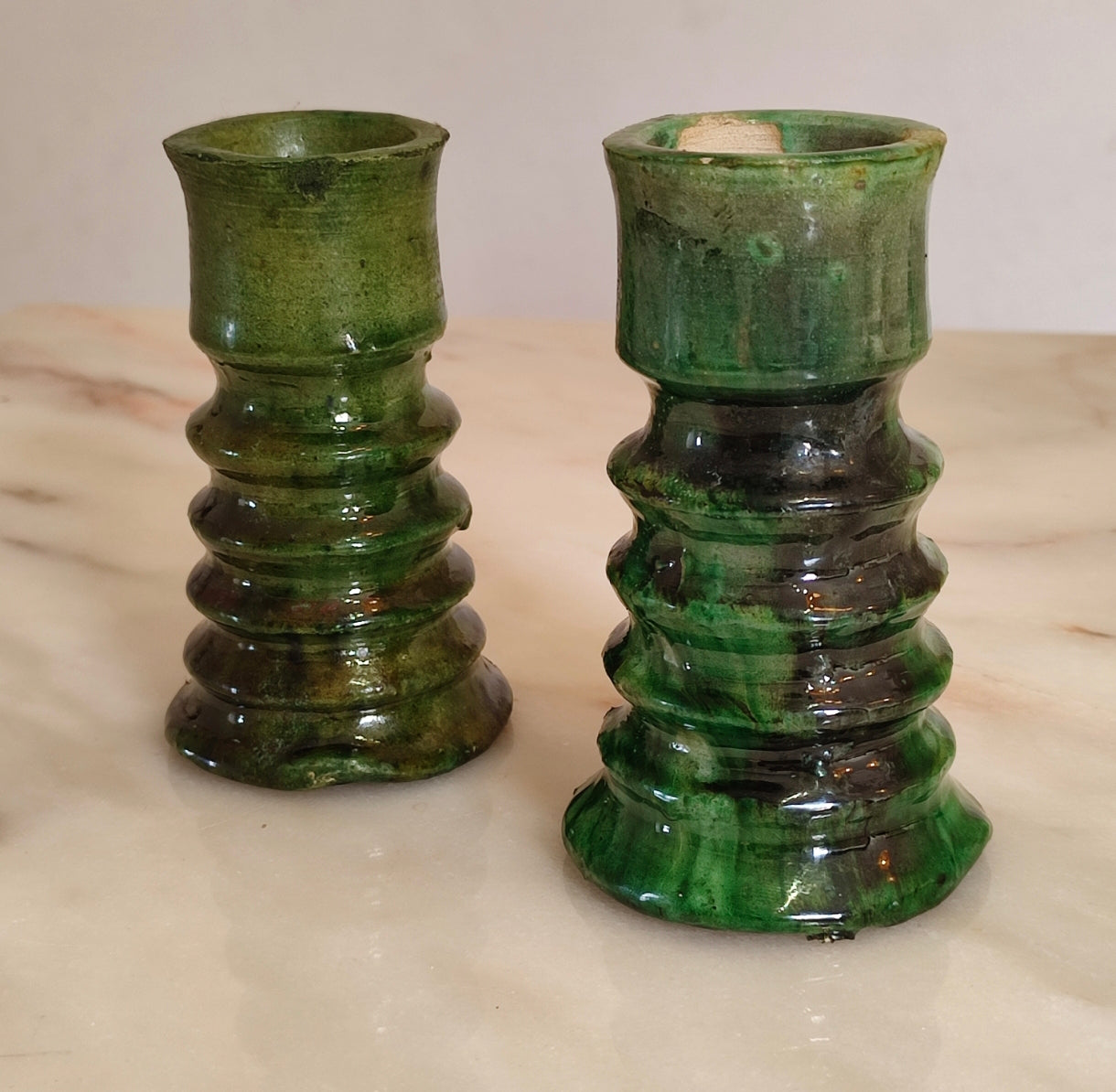 Handmade Tamegroute Green Ceramic Candle Holder – Rustic Moroccan Home Decor