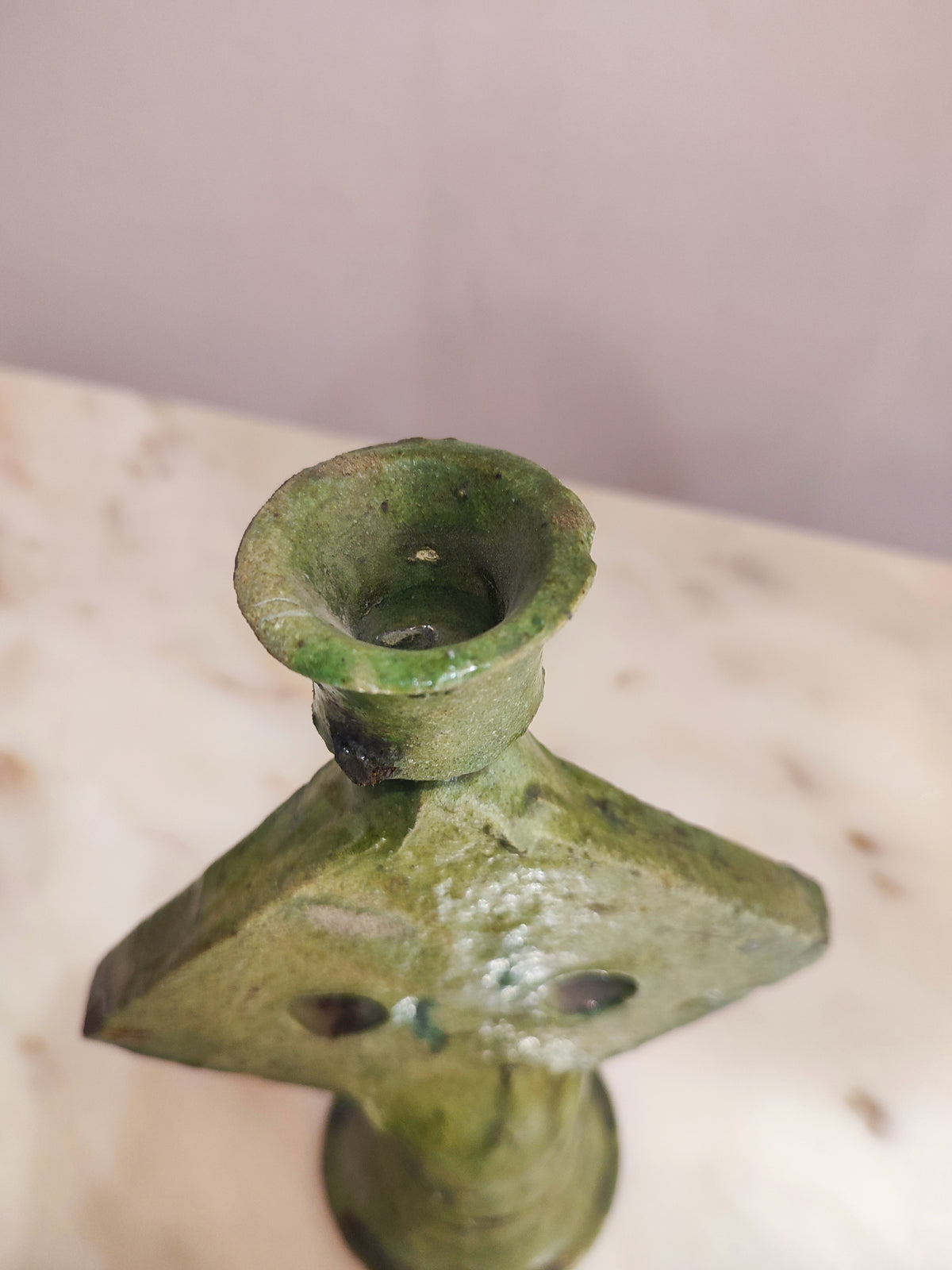 Handmade Tamegroute Green Ceramic Candle Holder – Vintage Moroccan Boho Decor