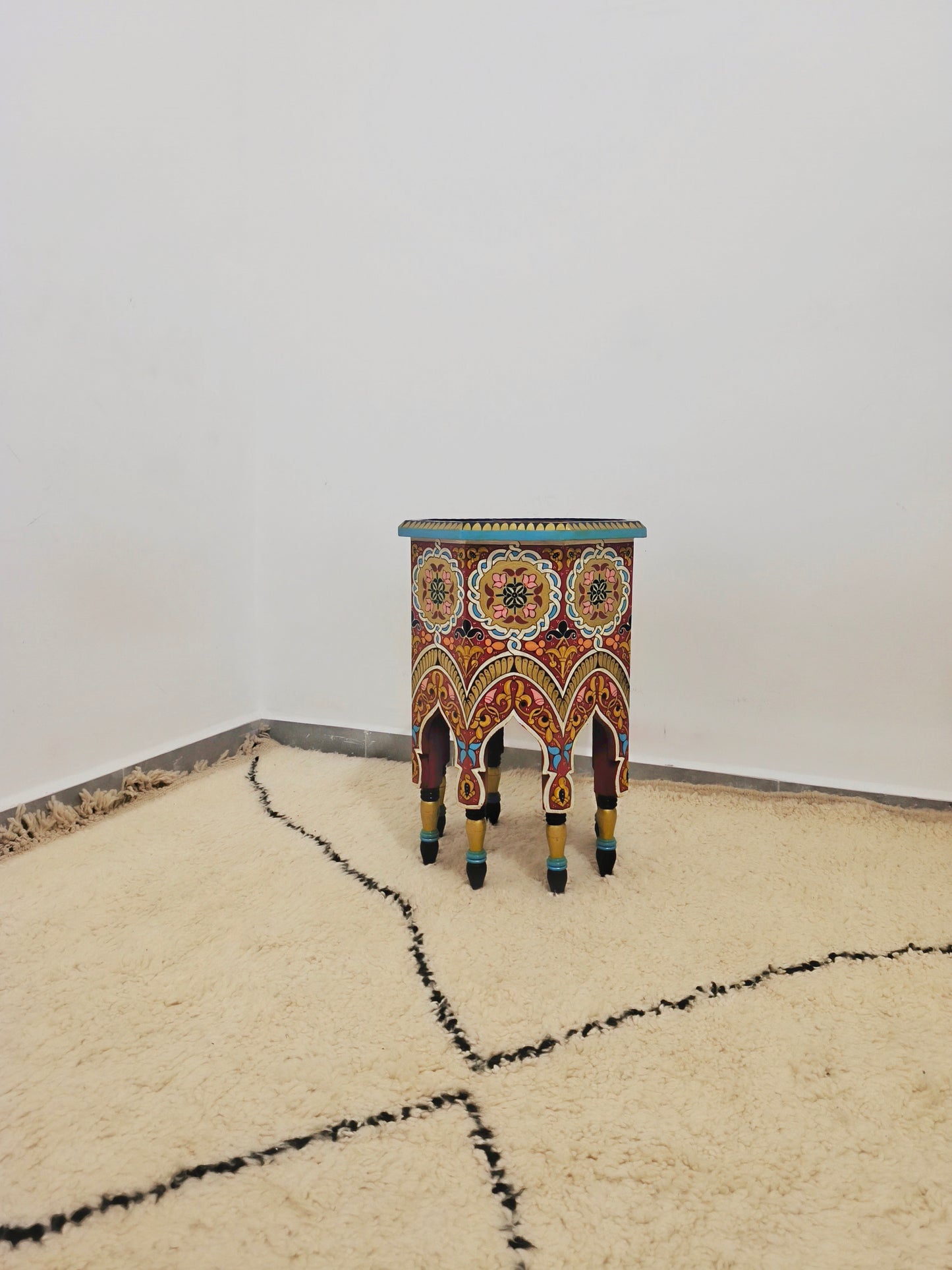 Hand-Painted Moroccan Wooden Side Table – 70 cm, Traditional Moorish Design, Marrakech Décor Accent