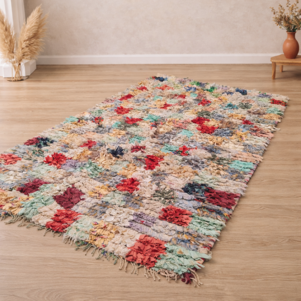 Handmade Moroccan Boucherouite Rug – Recycled Fabric Patchwork Rug