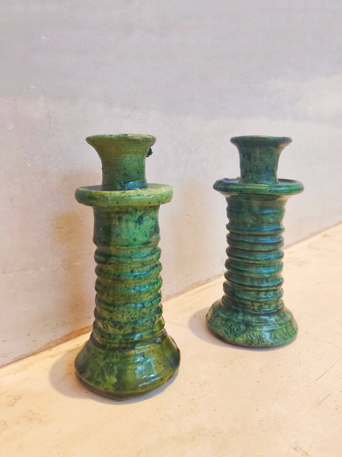 Handmade Tamegroute Green Ceramic Candle Holders – Rustic Moroccan Home Decor