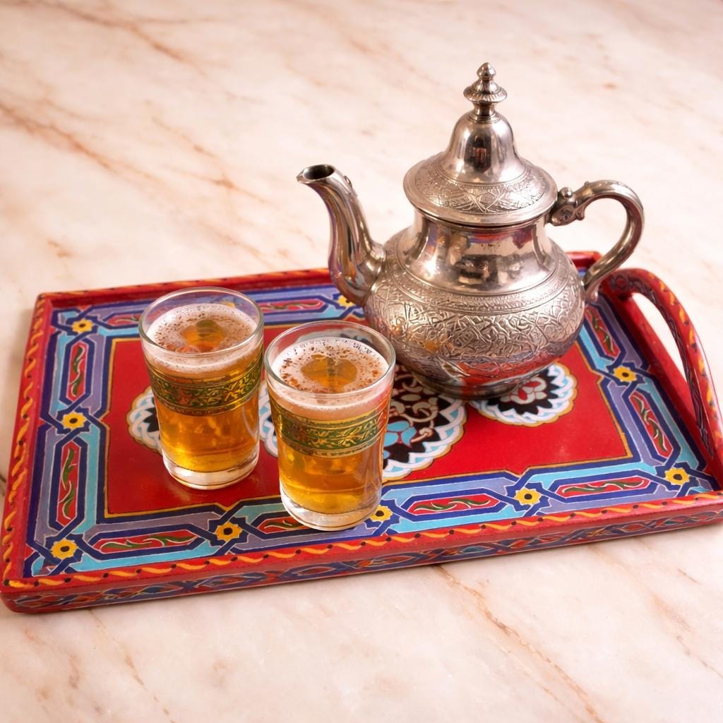 Hand-Painted Moroccan Wooden Serving Tray – Artisan Decorative Tea & Coffee Tray