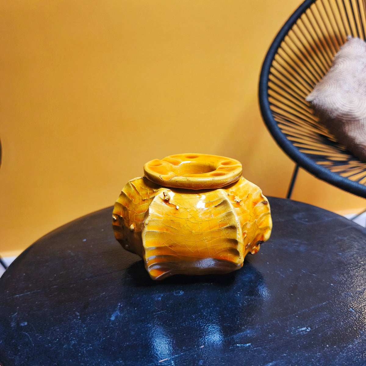 Tamegroute ochre Glazed  Ashtray, Tamegroute Cactus pottery Ashtray – Moroccan Pottery