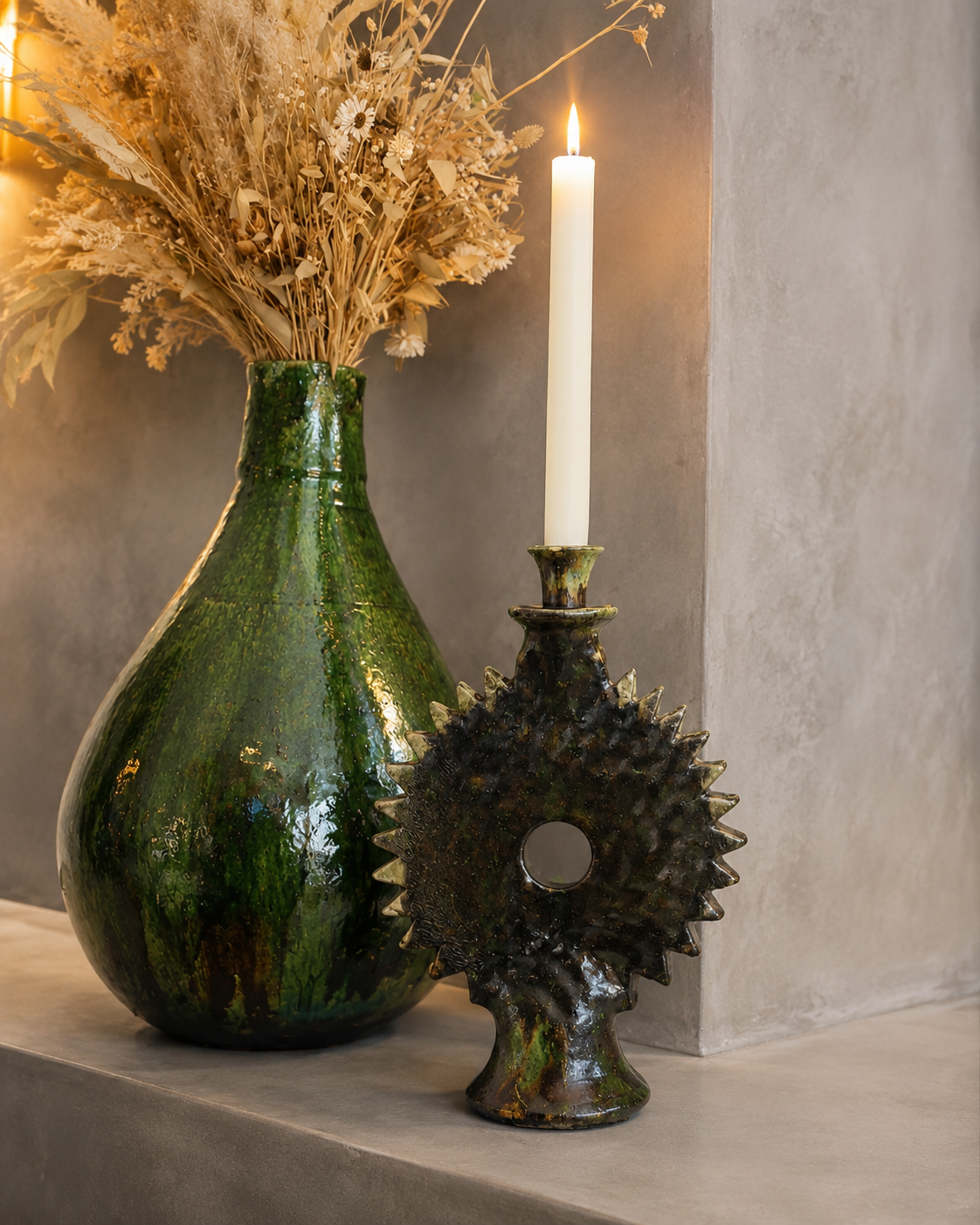 Tamegroute Sun Candle Holder – Handmade Moroccan Pottery