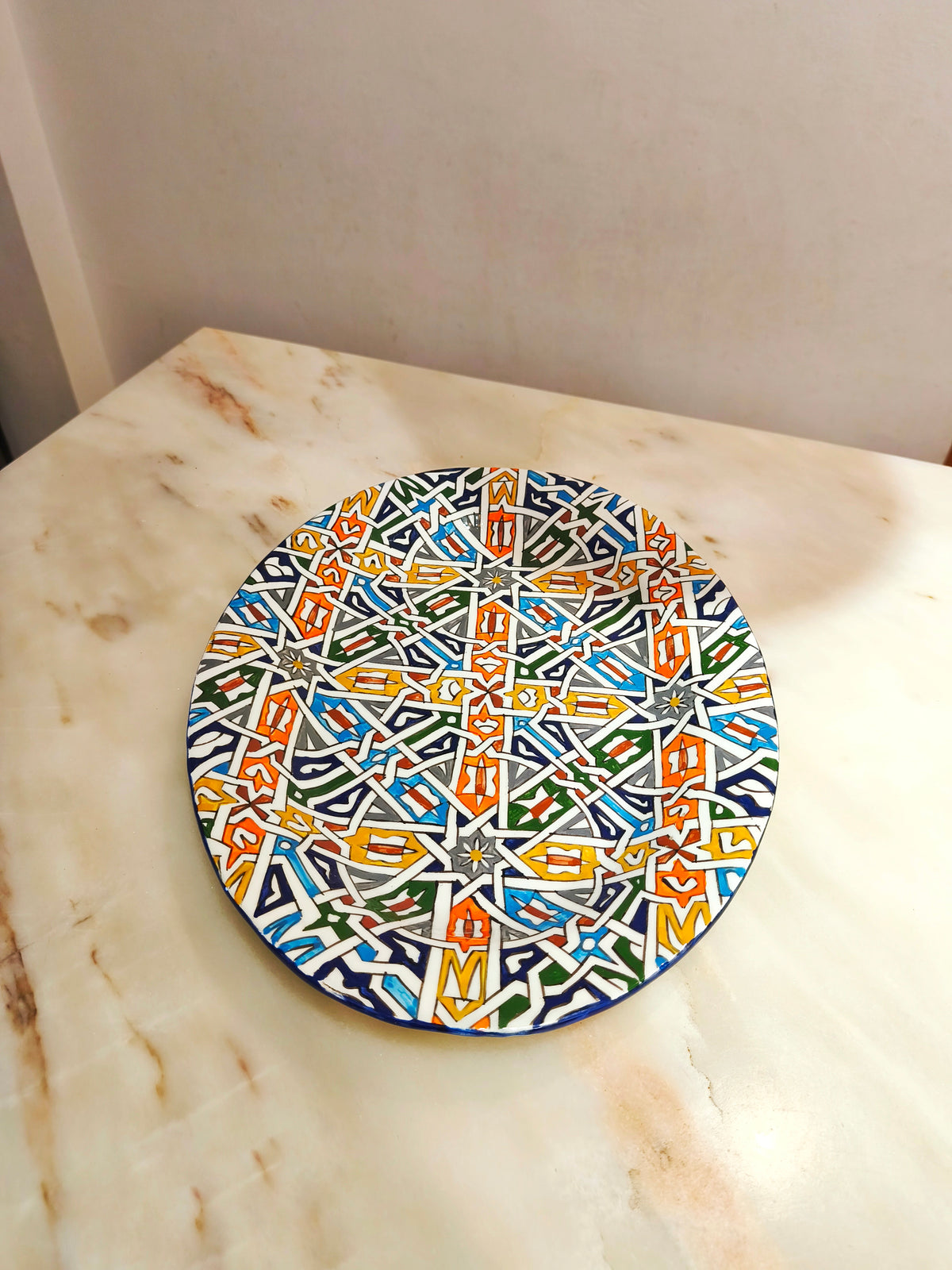 Large Moroccan Fez Ceramic Plate – 42 × 30 cm Handmade Decorative Platter