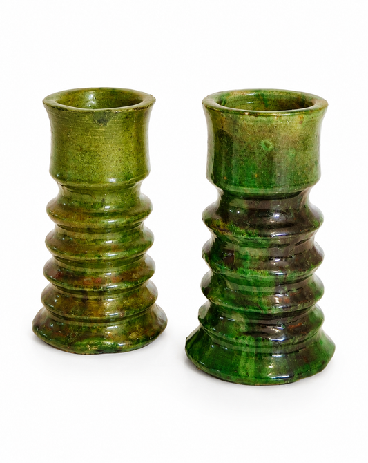 Handmade Tamegroute Green Ceramic Candle Holder – Moroccan Pottery