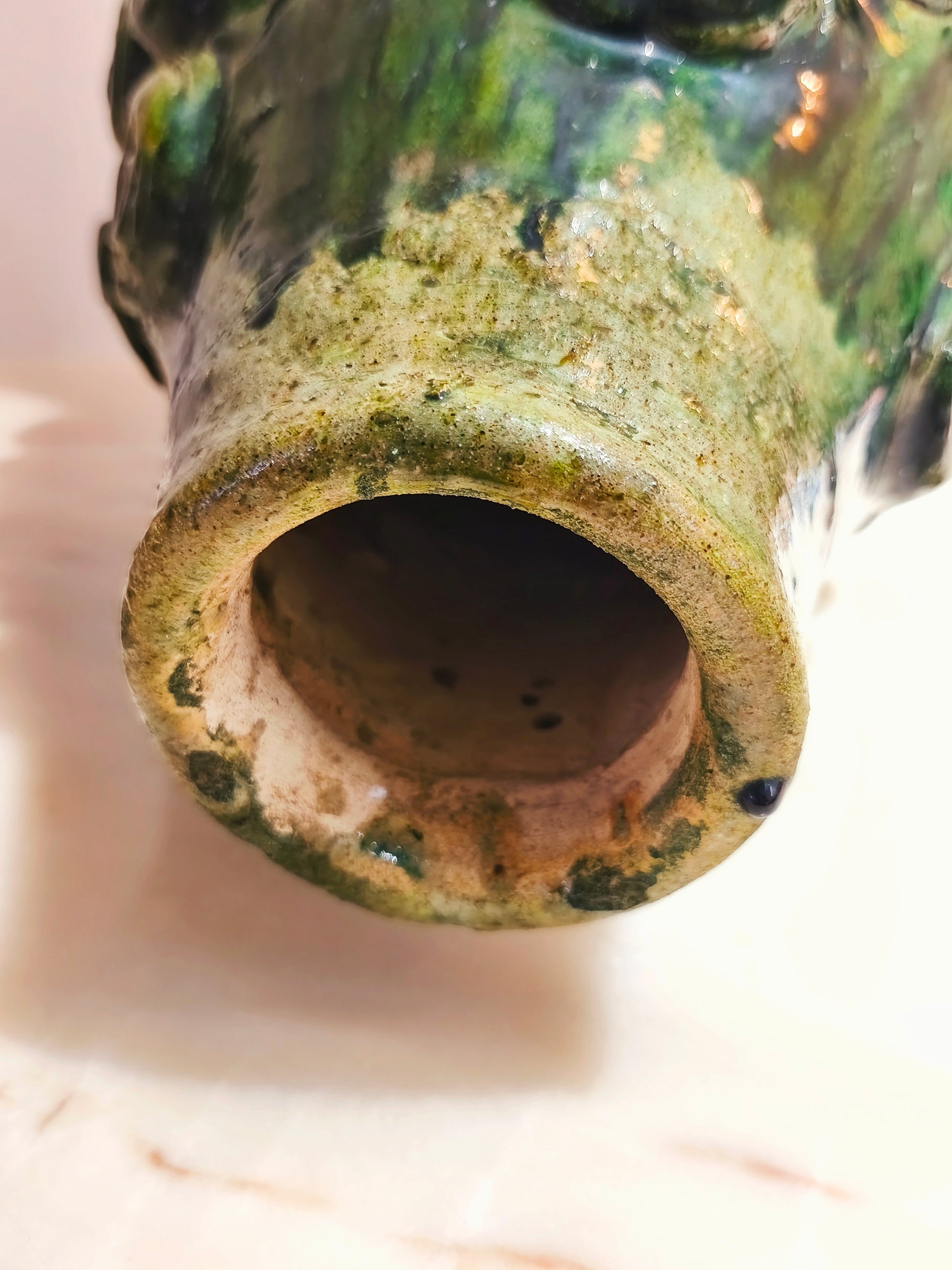 Authentic handmade Tamegroute pottery vase with green glaze