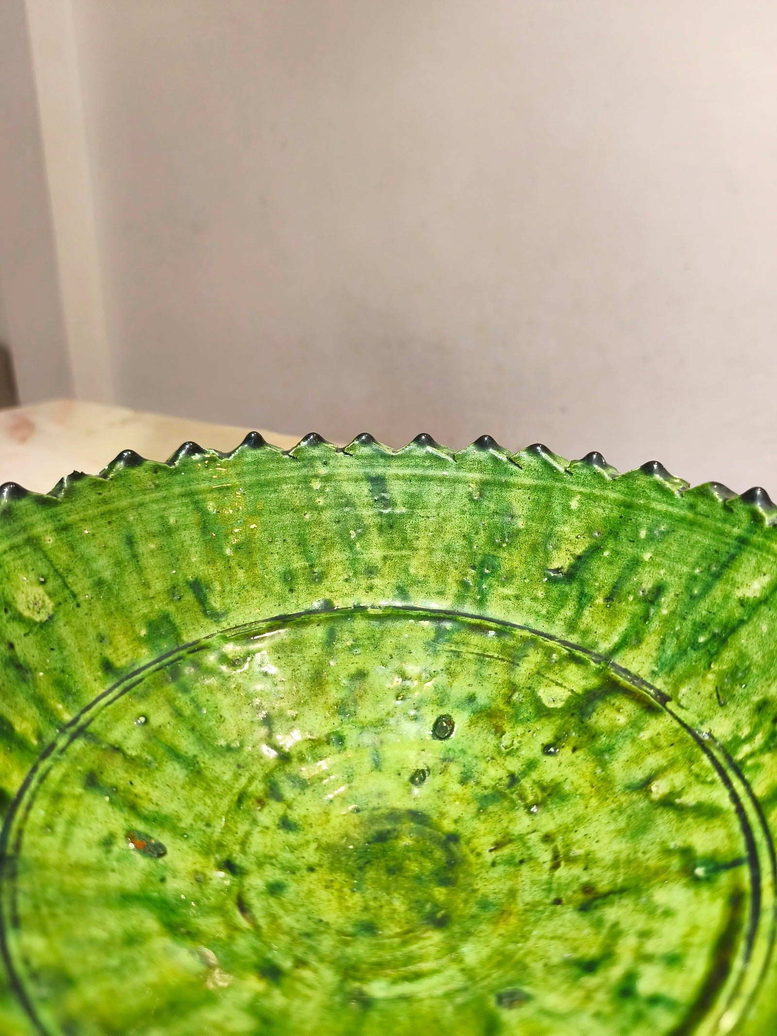 Footed Green Tamegroute Ceramic Bowl - 20 cm