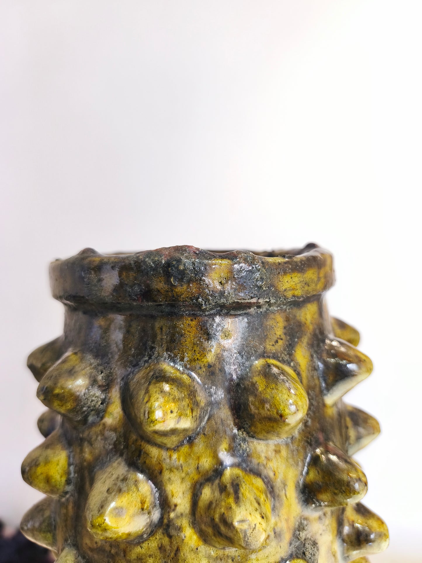 Handmade Textured Ceramic Vase with Raised Details – Earthy Green Glaze