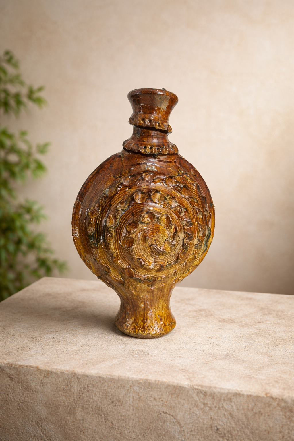 Handmade Tamegroute Ceramic Candle Holder – Gold & Black Moroccan Pottery