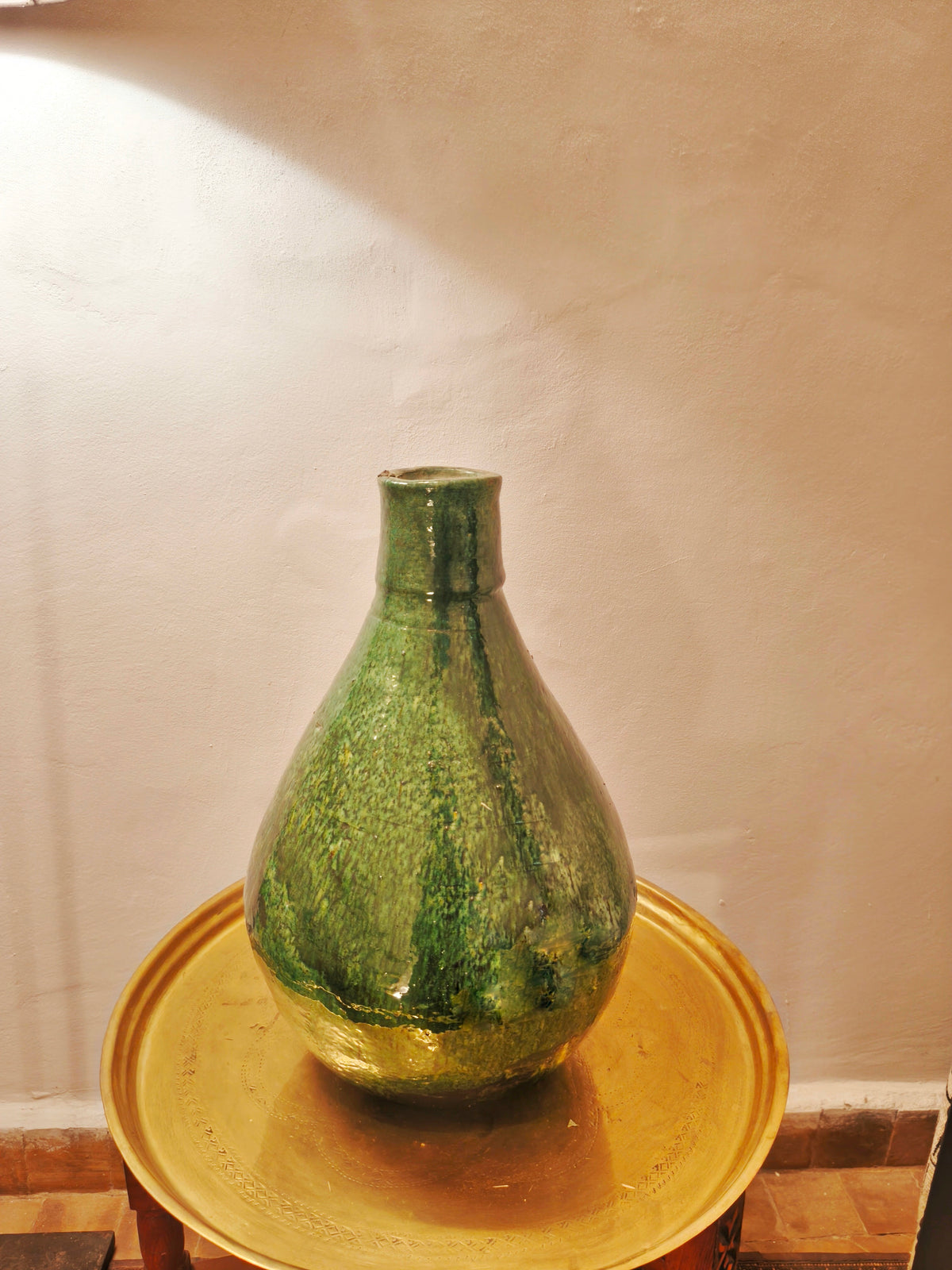 Large Green Tamegroute Vase – Handmade Moroccan Pottery Home Decor