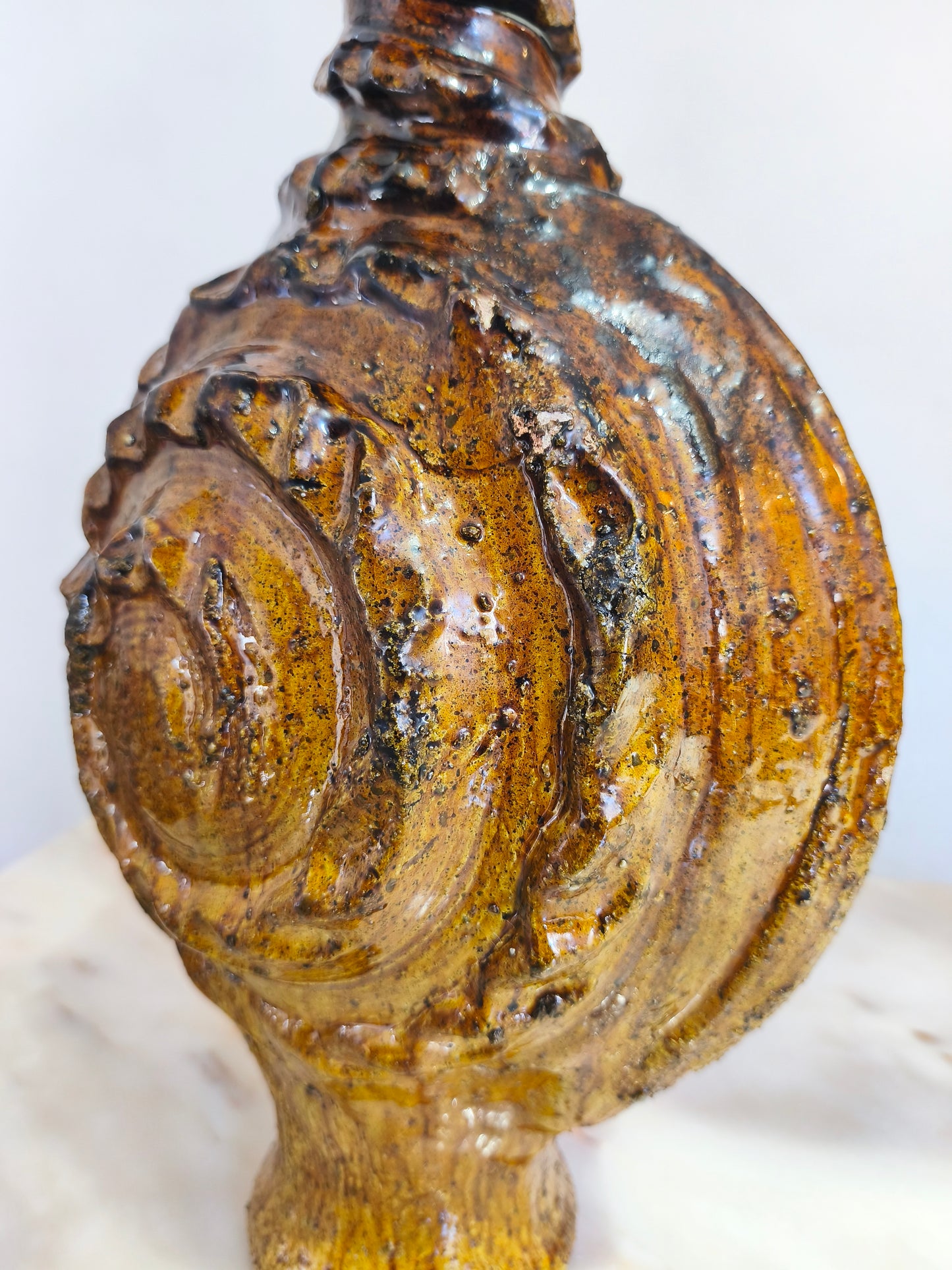 Large Handmade Tamegroute Candle Holder – Gold & Black Moroccan Pottery