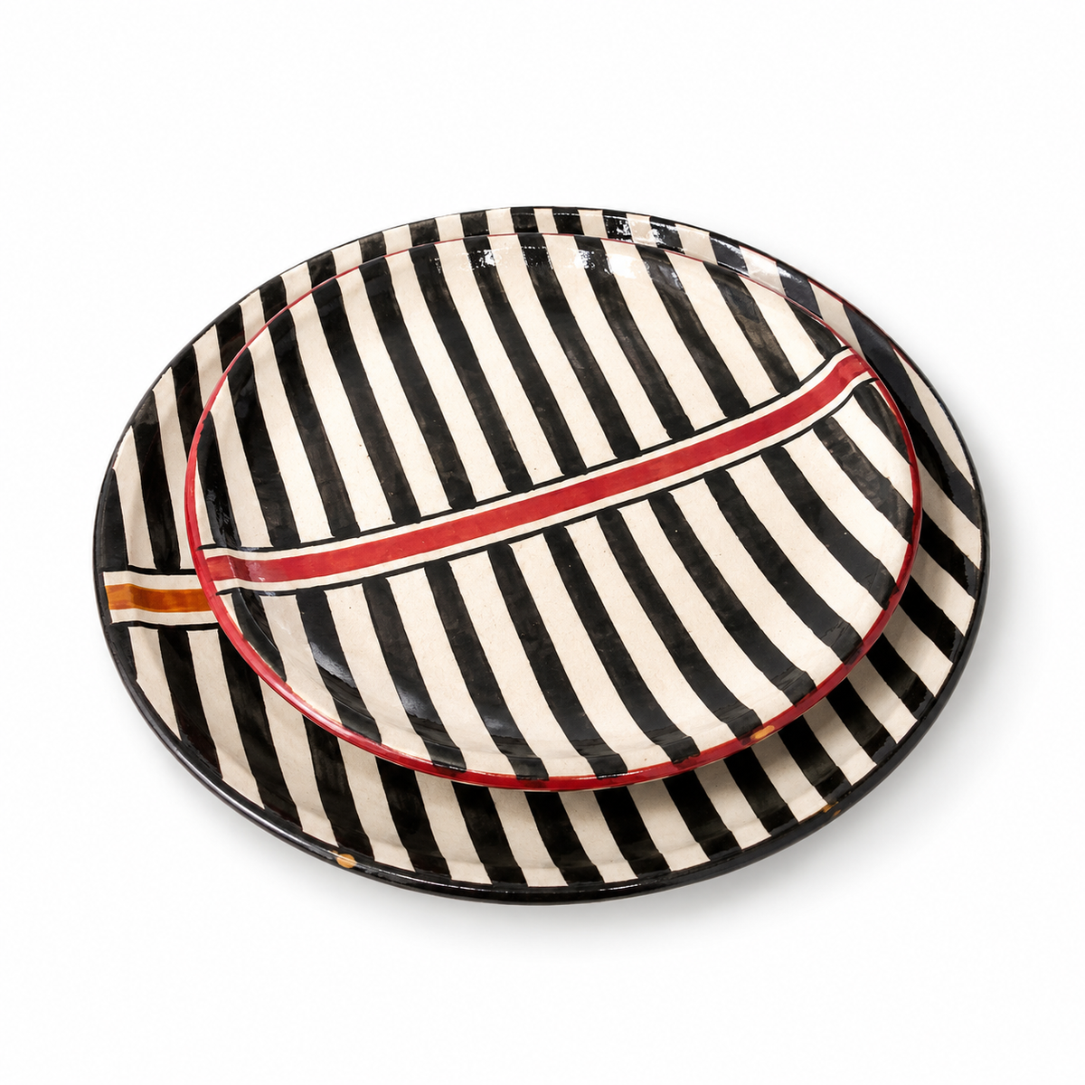 Set of 2 Hand-Painted Moroccan Ceramic Plates – 20 cm & 25 cm Black & White Boho Tableware