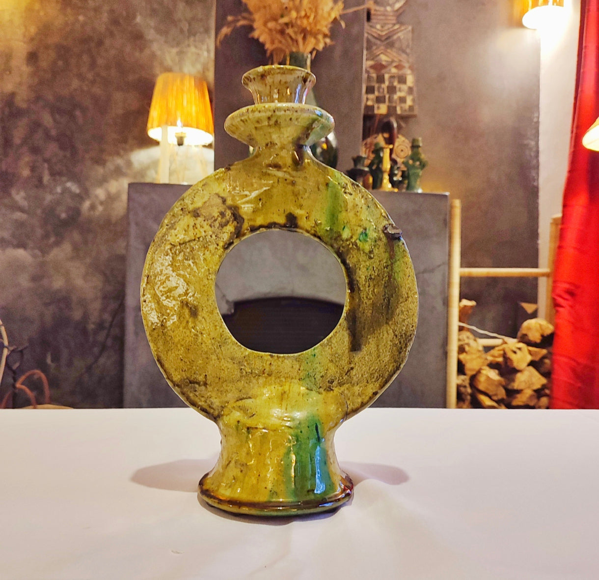 Handmade Moroccan Ceramic Candle Holder – Yellow Rustic Decor