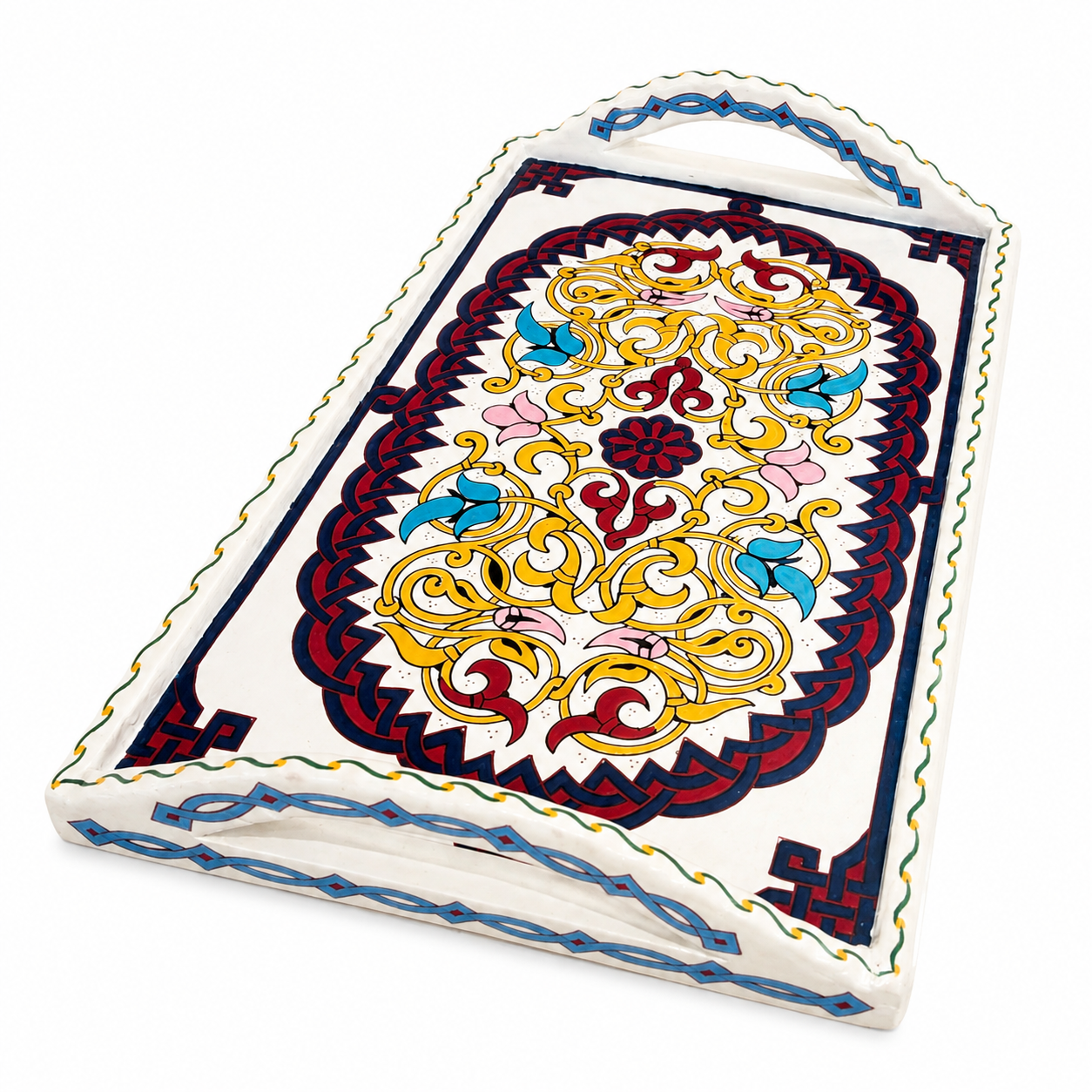 Hand-Painted Moroccan Wooden Serving Tray – Artisan Decorative Tea & Coffee Tray