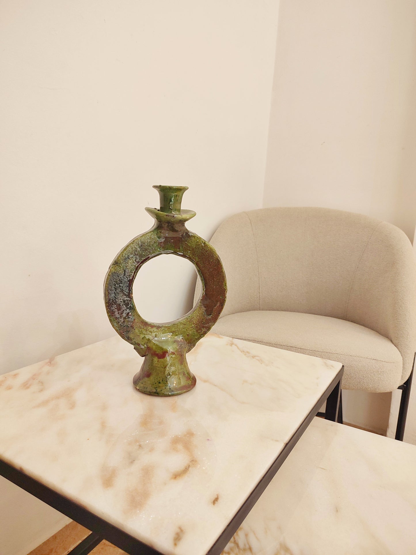 Handmade Tamegroute Green Ceramic Candle Holder – Moroccan Pottery Decor