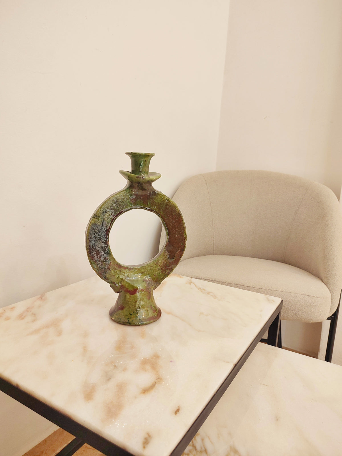 Handmade Tamegroute Green Ceramic Candle Holder – Authentic Moroccan Boho Decor