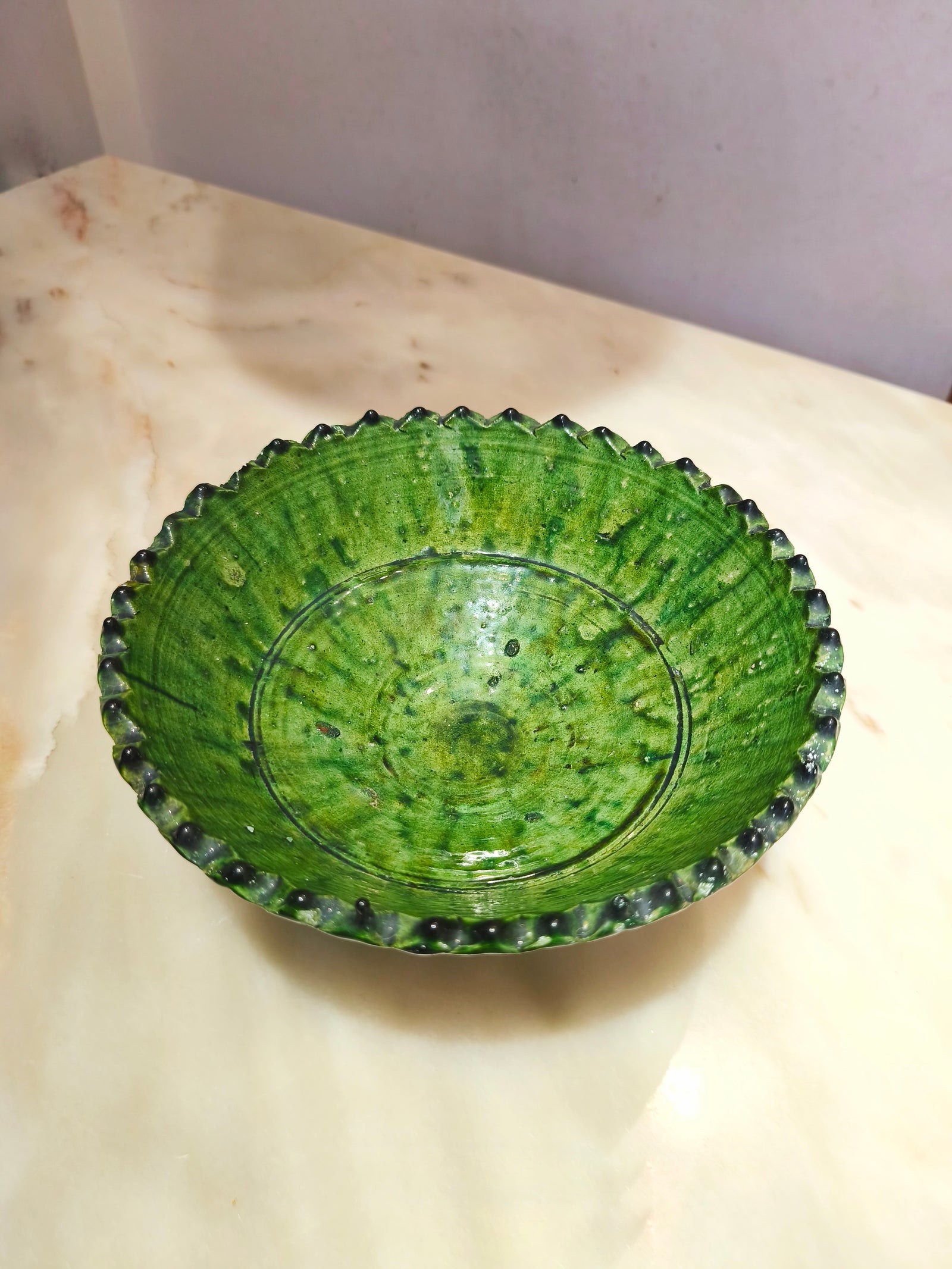Footed Green Tamegroute Ceramic Bowl - 20 cm