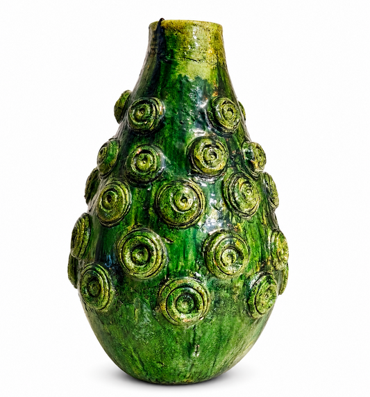 Green Tamegroute Pottery Vase 53 cm – Handmade Moroccan Ceramic