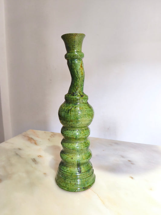 Tamegroute Green Candle Holder- 45 cm | Handmade Ceramic Candlestick | Boho Home Decor | Vintage Moroccan Pottery