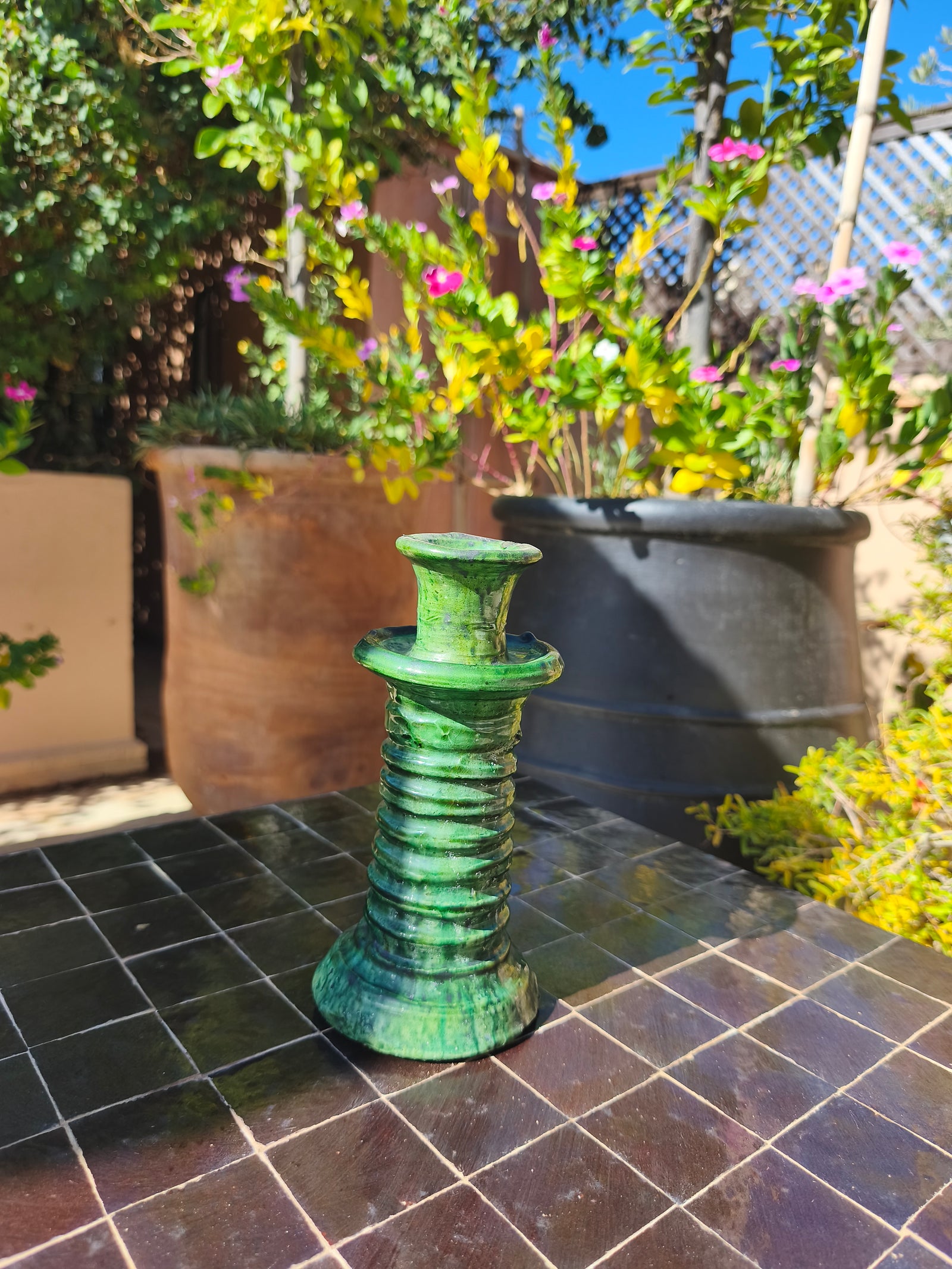 Handmade Tamegroute Green Ceramic Candle Holders – Rustic Moroccan Home Decor