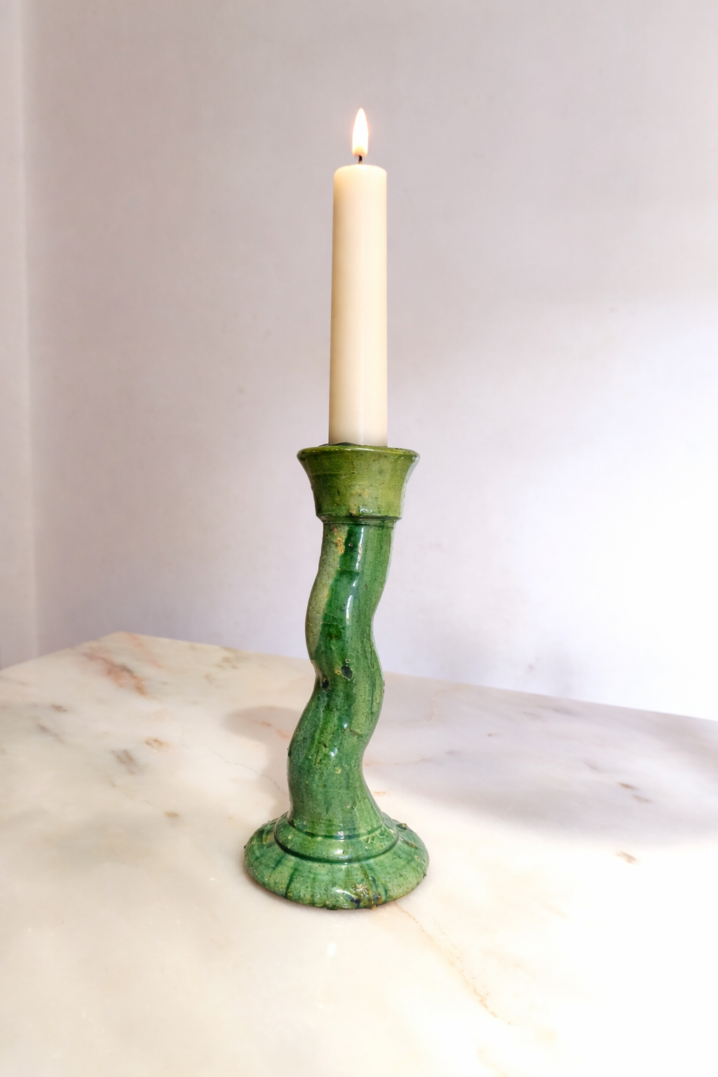 Handmade Tamegroute Green Ceramic Candle Holder – 35 cm Moroccan Candlestick