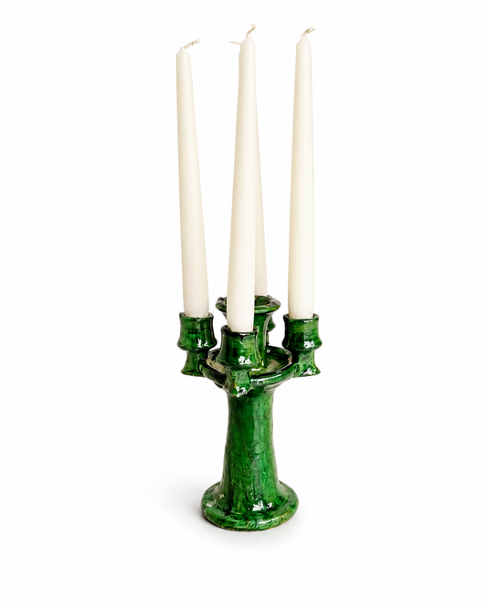 Tamegroute Green Ceramic Candlestick Holder - Moroccan ceramic candle holders