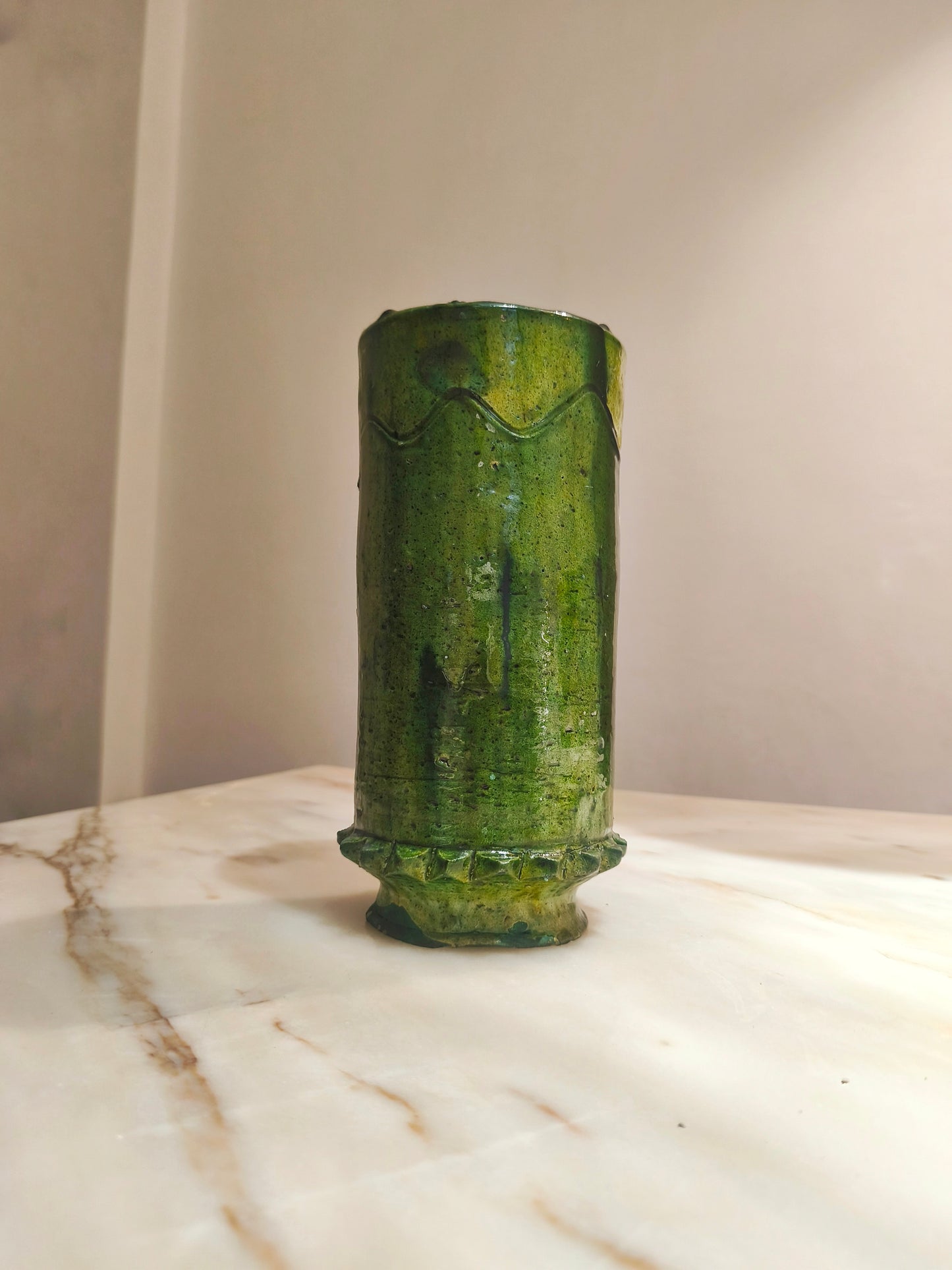 Handmade Green Tamegroute Vase – Authentic Moroccan Pottery from the Sahara