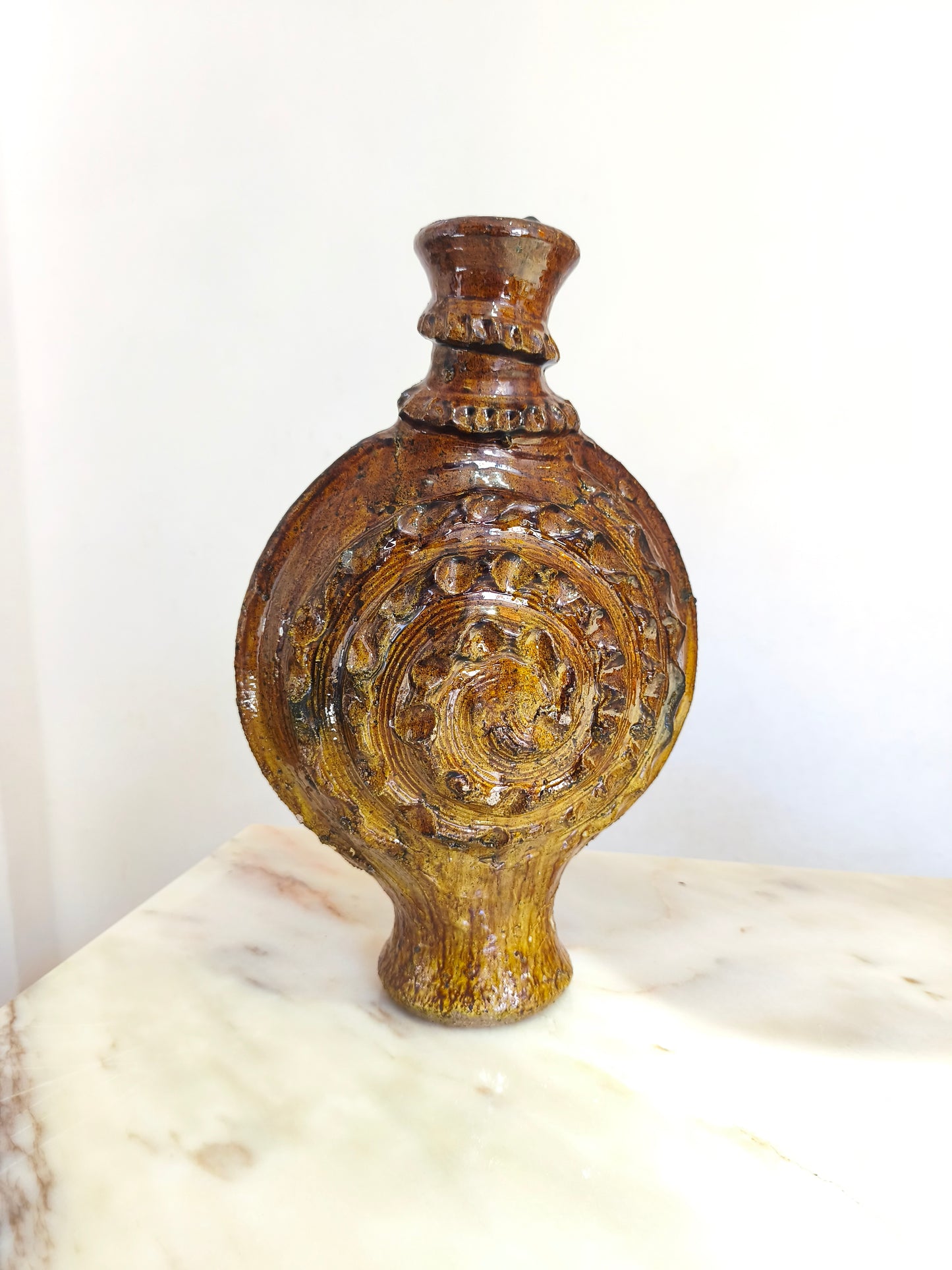 Large Handmade Tamegroute Candle Holder – Gold & Black Moroccan Pottery