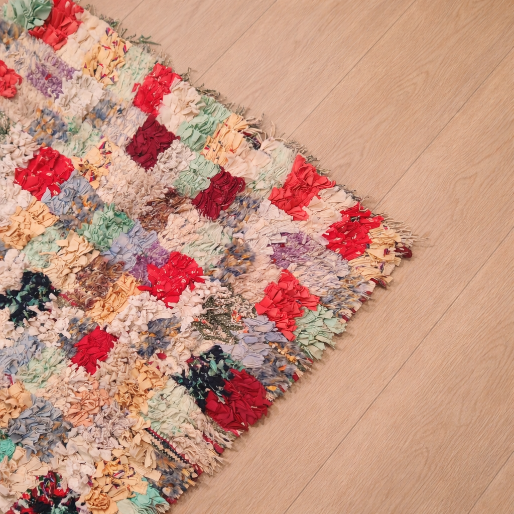 Handmade Moroccan Boucherouite Rug – Recycled Fabric Patchwork Rug