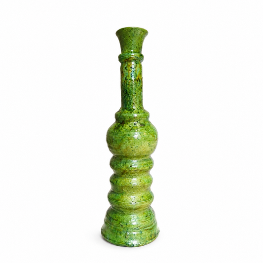 Handmade Tamegroute Green Ceramic Candle Holder – Moroccan Pottery Candlestick – 45 cm – Rustic Boho Decor